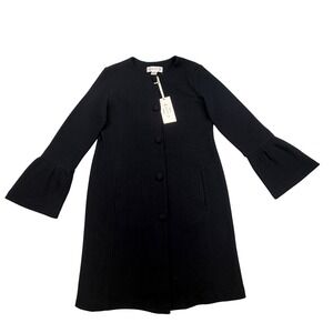 NEW Nanette Lepore Wool Black Bell Sleeve Crew Neck Knee Length Coat  Small